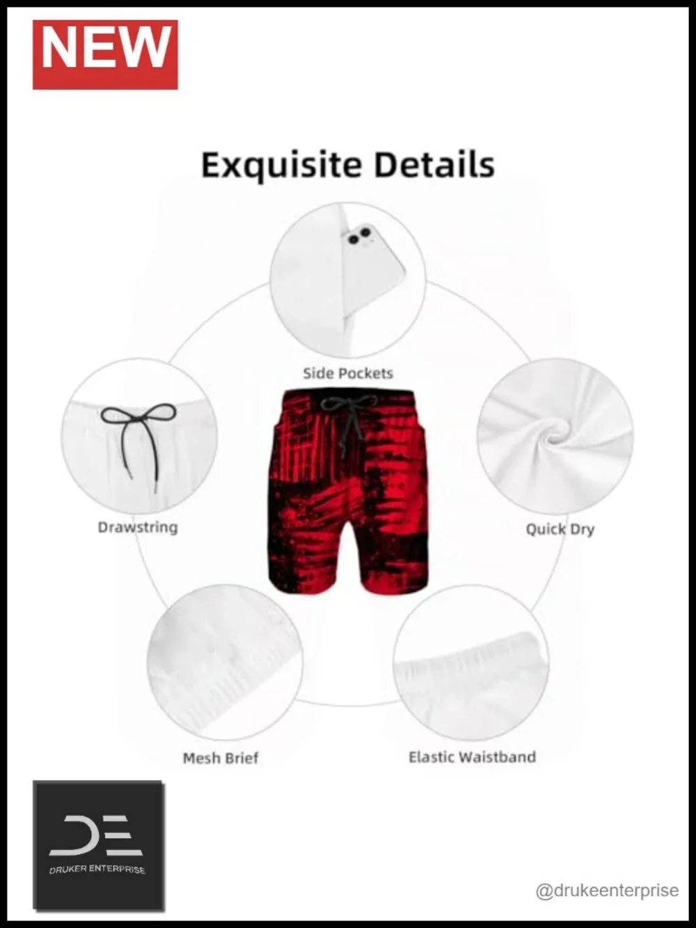 Quick Dry Swim Trunks with Mesh Lining Board Shorts Beach Swimwear